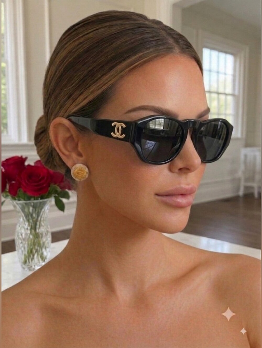 Chanel Vintage SS1991 Black Gold CC Sunglasses 01452
